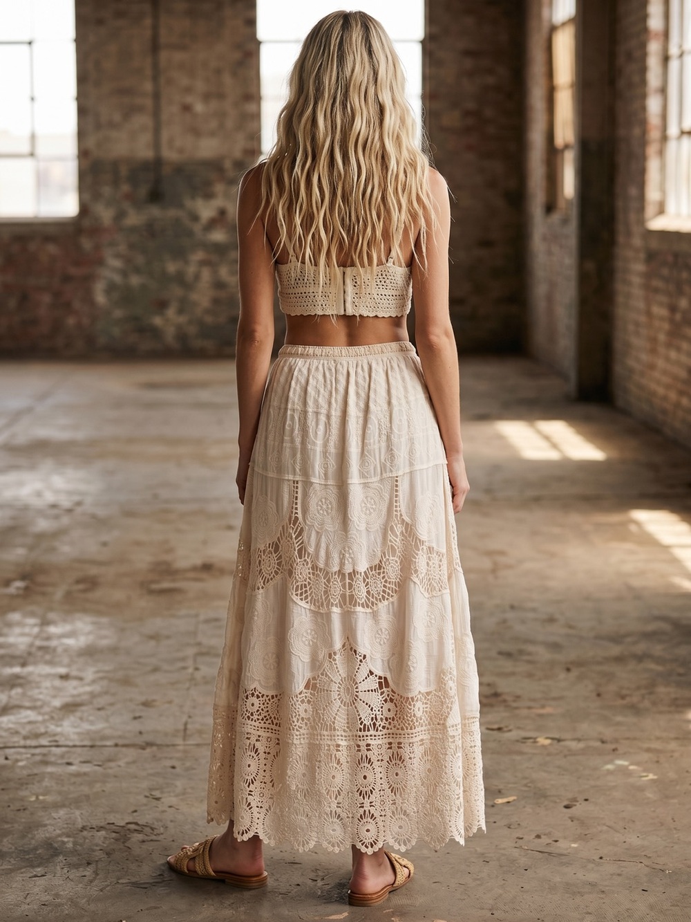 NWT Bluivy Crochet Lace Boho Festival Maxi Long Skirt Ivory - Picture 5 of 12